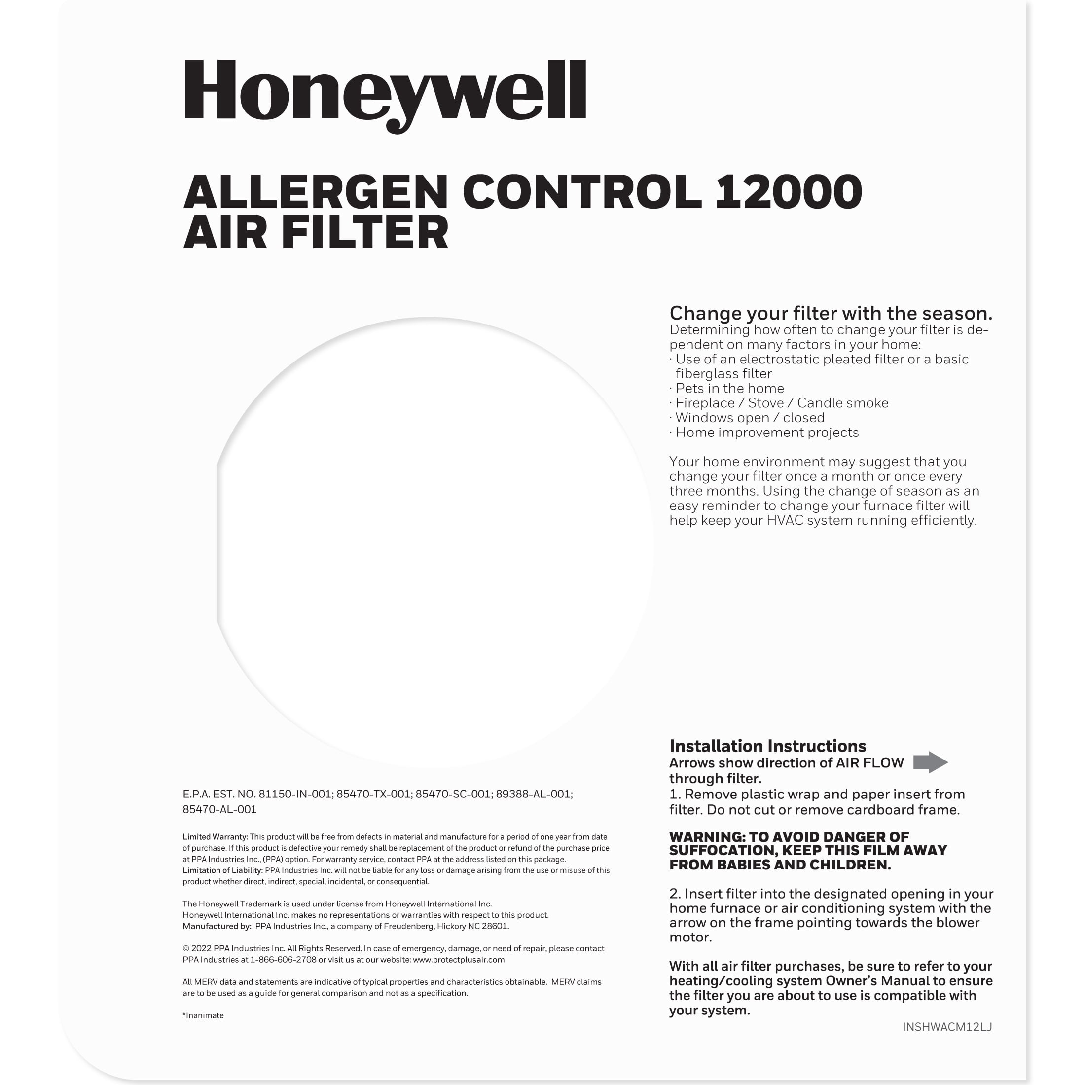 (2 pack) 14x24x1 HONEYWELL Allergen Control 12000 MERV12 Air Filter P1
