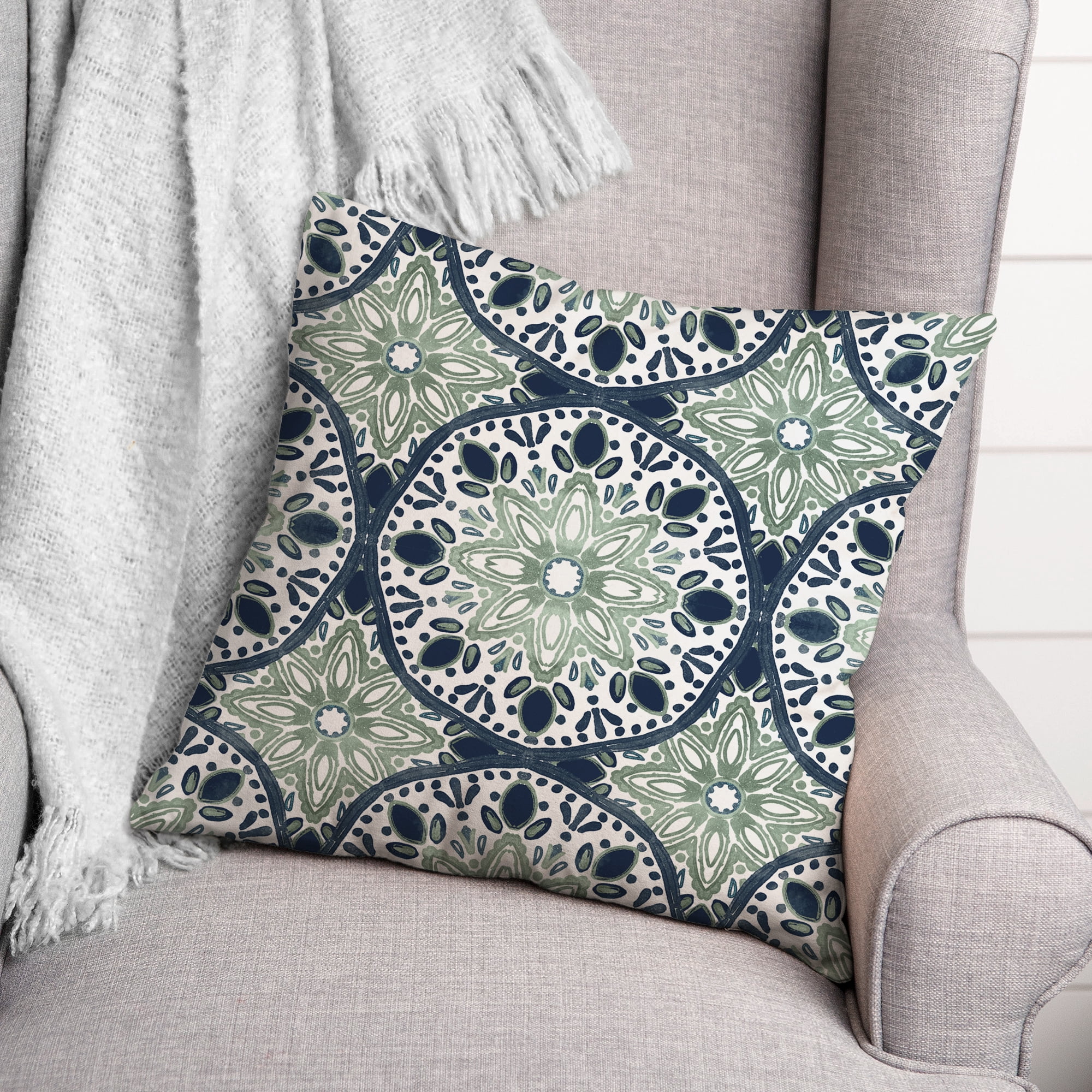 Creative Products Faded Blue Green Medallions 18x18 Indoor / Outdoor Pillow
