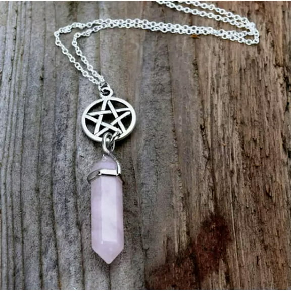 K-KED 10PCS Pentagram And Crystal Necklace Pentacle Wiccan Delicate Jewelry Pagan Pink