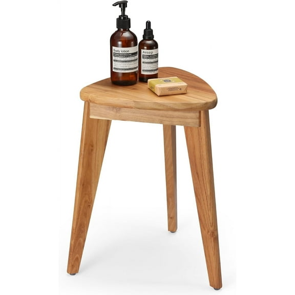 TeakAura Teak Shower Stool, Teak Shower Bench, Waterproof Wood Chair for Inside Shower, 17'' Spa Foot Rest for Shaving Legs, Organizer Teak Stool, Corner Seat for Bathroom Livingroom