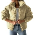 thumbnail image 2 of Antinious Womens Quilted Short Fleece Jacket Women Long Sleeve Zipper Winter Coat,Jackets for Women Trendy,Casual Winter Coats for Women,Khaki,L, 2 of 5