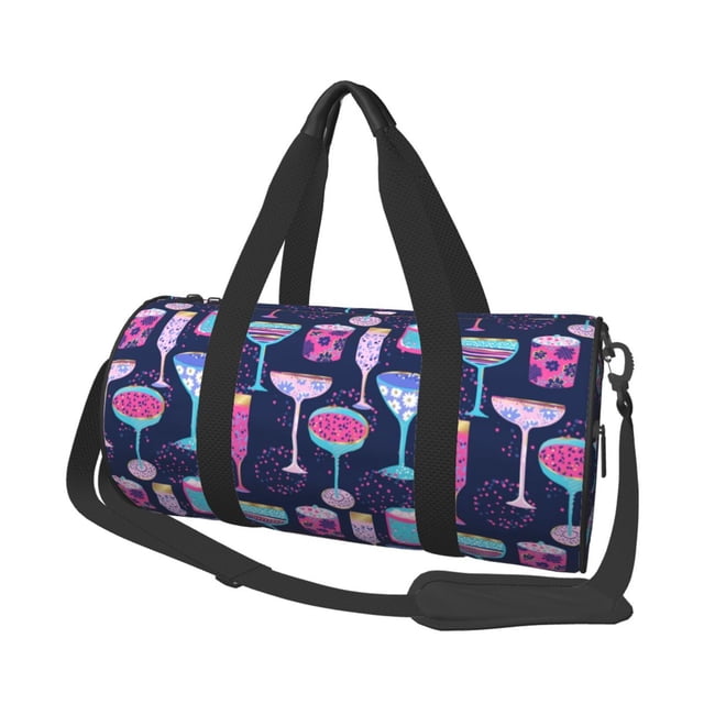 Balery Wine Glasses And Cocktails Bolsa de Gimnasio para Mujeres y Hombres, Bolsa de Viaje Impermeable, Bolsa de Fin de Semana con Compartimento para Zapatos y Bolsillo Húmedo