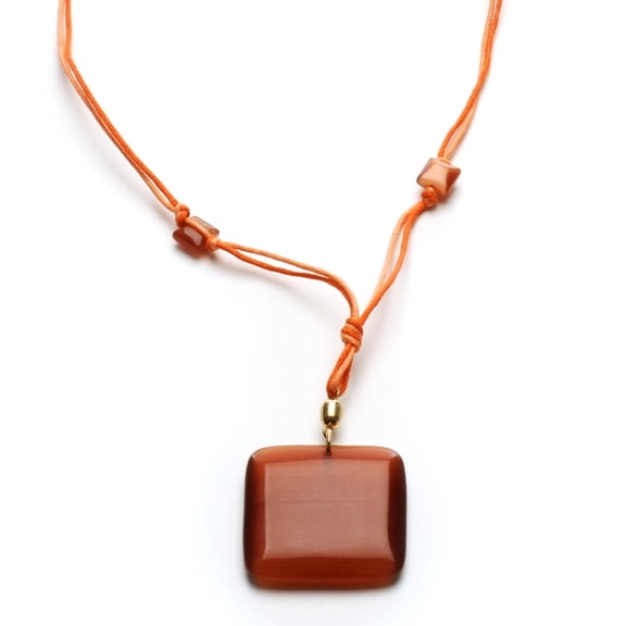 Elegant Cat's Eye Square Pendant Necklace - Peach Adjustable Cord Fashion Jewelry Necklace