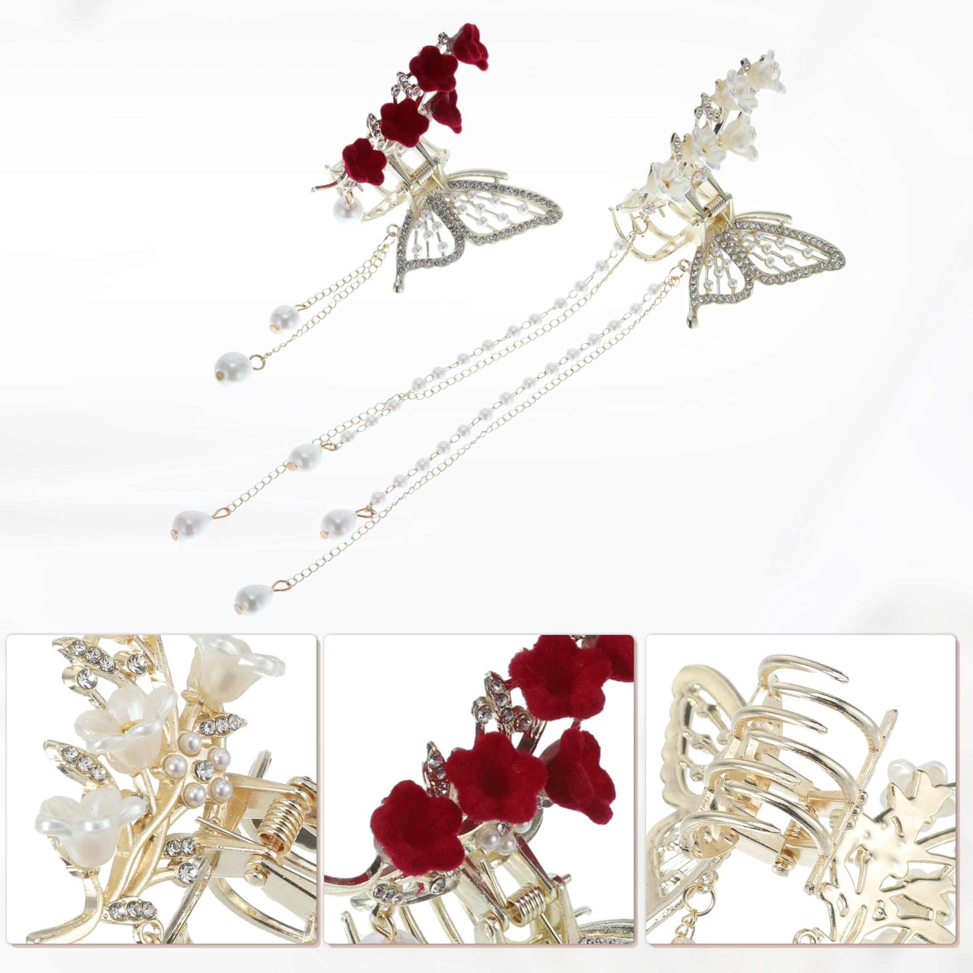 Unique Bargains 2Pcs Classic Flower Butterfly Tassel Hair Clips