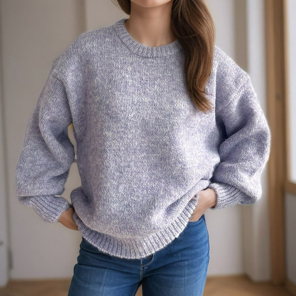 Women's Fall Winter Sweaters Long Sleeve Round Neck Pullover Knit Top in Mauve Loose Fit Casual Warm Wear