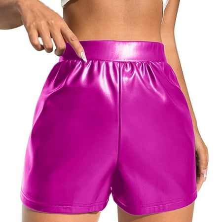 

NECHOLOGY Ladies Leather Shorts Multi Colored High Waisted Stretch Casual Shorts Sheer Bras for Women Sexy Front Closure Underwear Hot Pink Small