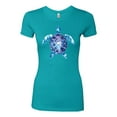 thumbnail image 2 of Sea Turtle Tie Dye Art Animal Lover Womens Slim Fit Junior Tee, Tahiti Blue, Small, 2 of 3