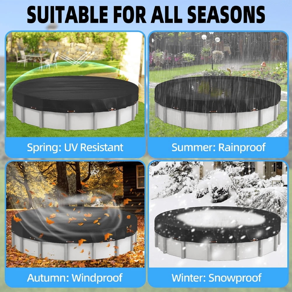 SHELTUSE 10 ft Round Pool Cover Oxford Round Pool Solar Cover Above Ground with Steel Rope for Above Ground Pools, Above Ground Pool Cover, Winter Pool Cover, Black