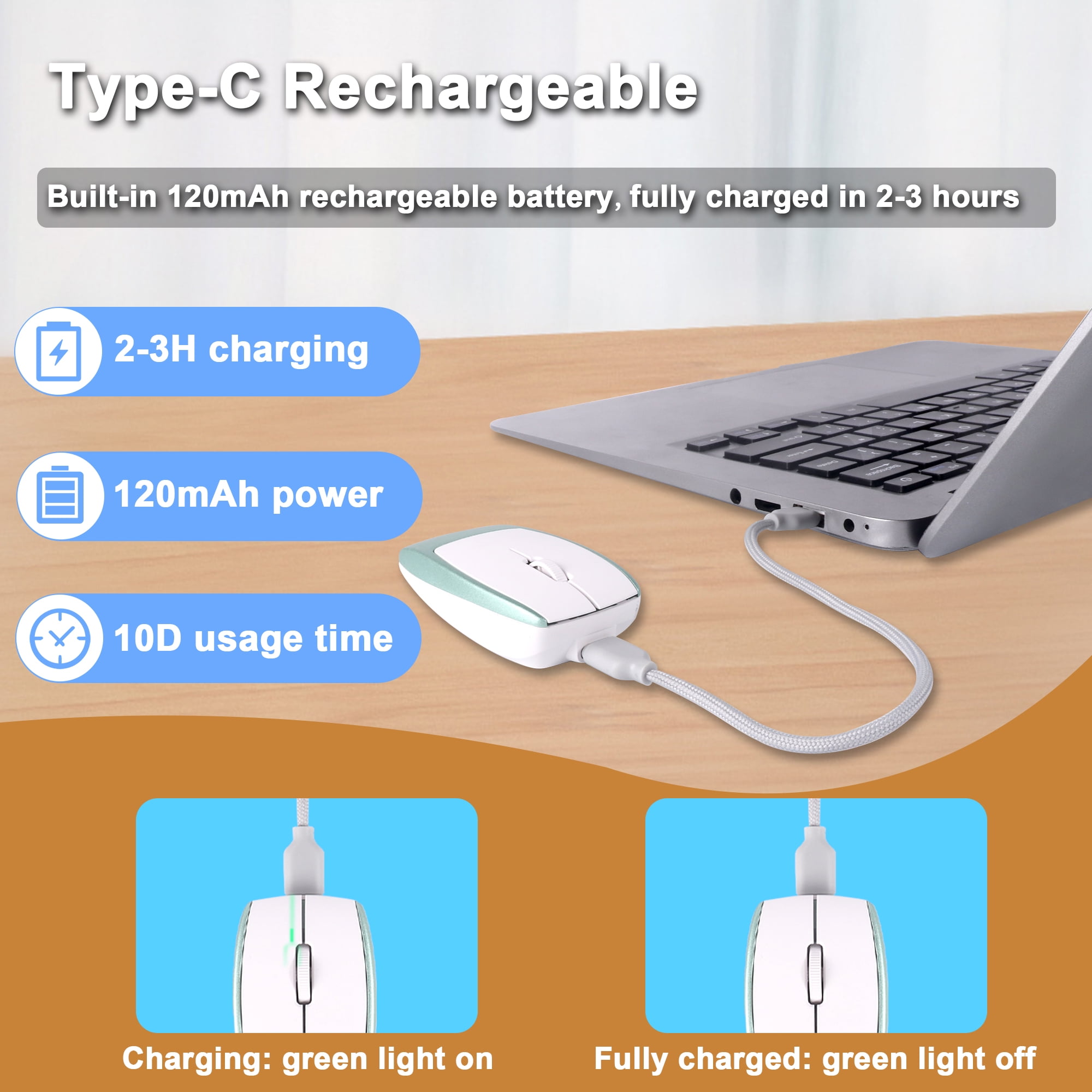 Dpisuuk Bluetooth Mouse Rechargeable Portable Mini Computer Mice with TF Card Reader Optical Lightweight Silent Wireless Mouse for Laptop Tablet Cell Phone Windows Mac OS Android iOS, Green