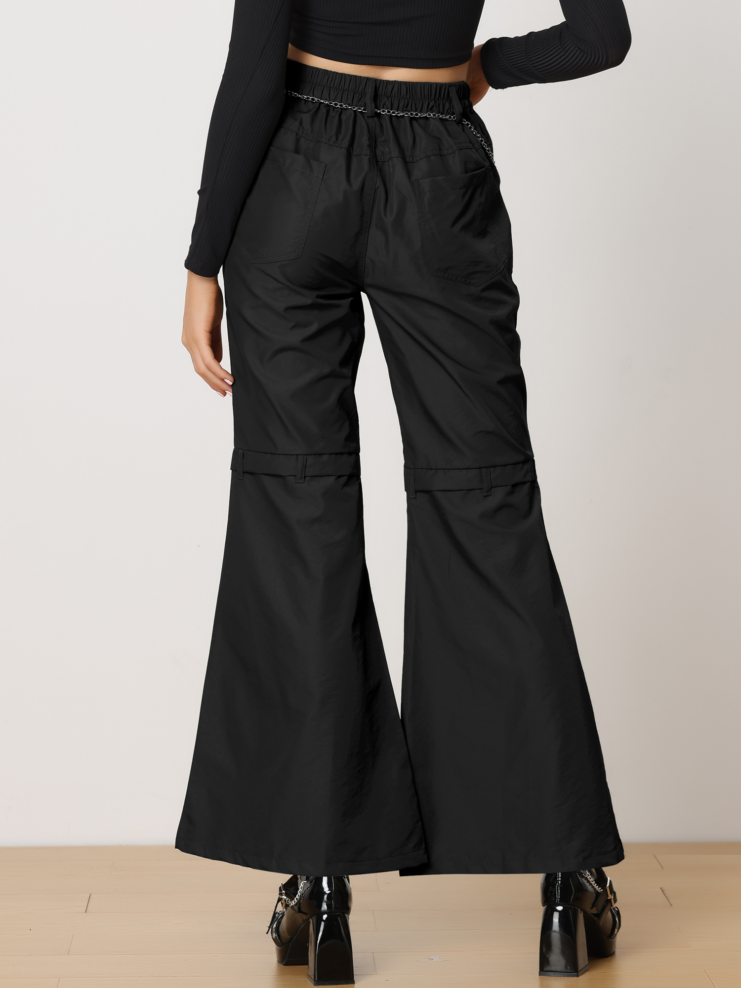 DARING DIVA Women's Cargo Baggy High Waisted Wide Leg Casual Pants XS Black