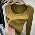 thumbnail image 2 of Camisetas de estilo europeo y americano de nuevo diseño 2022, camisetas de mujer de moda ajustadas, camisetas casuales de color sólido con cuello redondo y ajustadas, 2 of 5