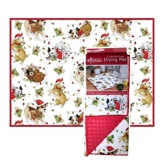 BOWIE WOWIE Christmas Dogs Dish Drying Mat, Machine Washable by Kay Dee