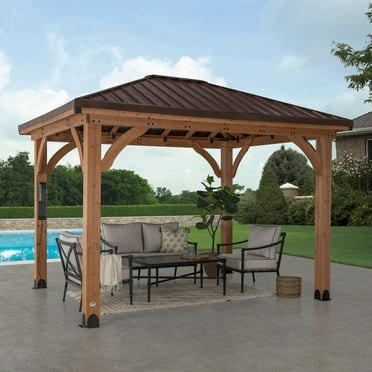 Backyard Discovery Barrington 12' x 10' Cedar Wood Gazebo, Galvanized Steel Roof, PowerPort