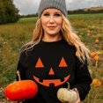 thumbnail image 3 of Chandails en Molleton Visage de Citrouille Halloween Femmes Mignon Pull Graphique Citrouille Décontracté Manches Longues Automne, 3 of 5