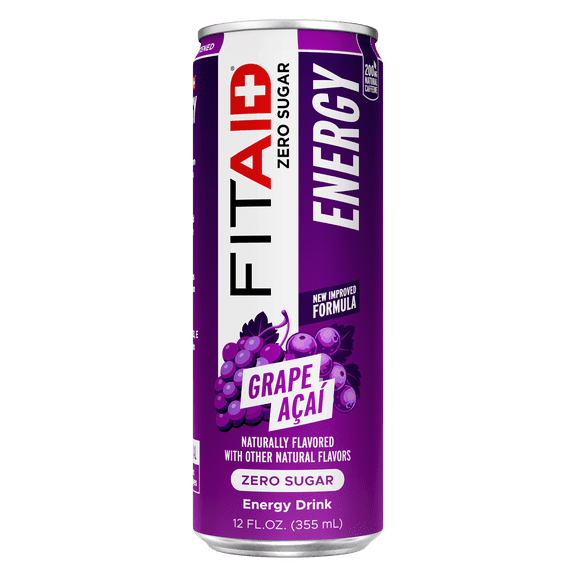 LIFEAID FITAID Energy Grape AÇAI, 200mg Natural Caffeine, 12-oz (Pack of 24)