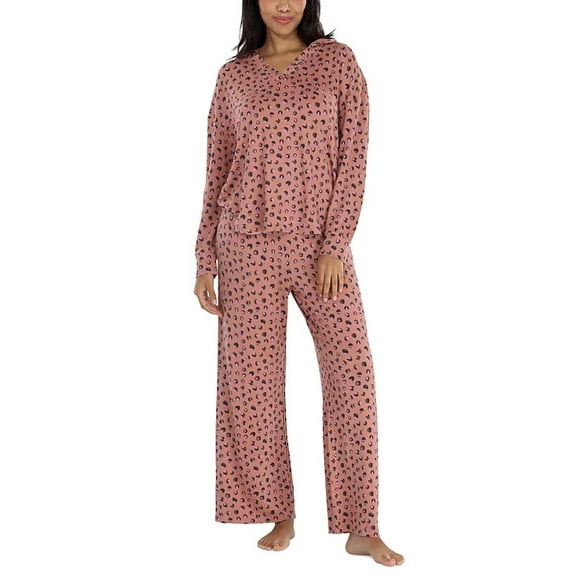 Honeydew UMBER LEOPARD Women's 2-Pc. Henley French Terry Pajama Set, US Medium
