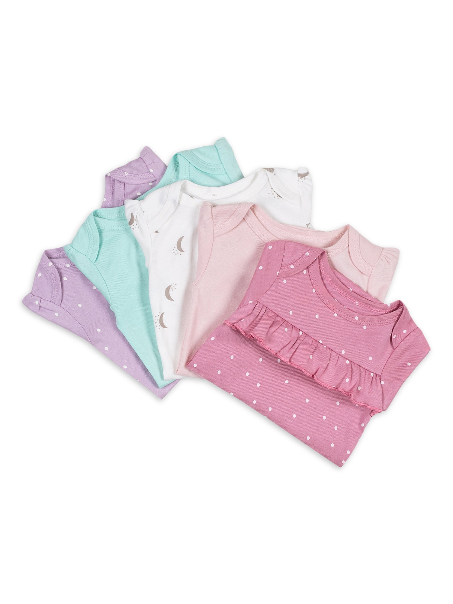 Little Star Organic Baby Girl 5 Pk Short Sleeve Bodysuits, Size Newborn - 24 Months