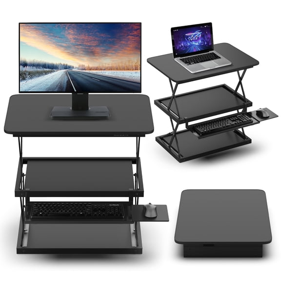 Adjustable Standing Desk Converter – Tall Sit to Stand Desk Riser with Independent Keyboard Platform and 21.5" Max Height for Laptops or Monitors