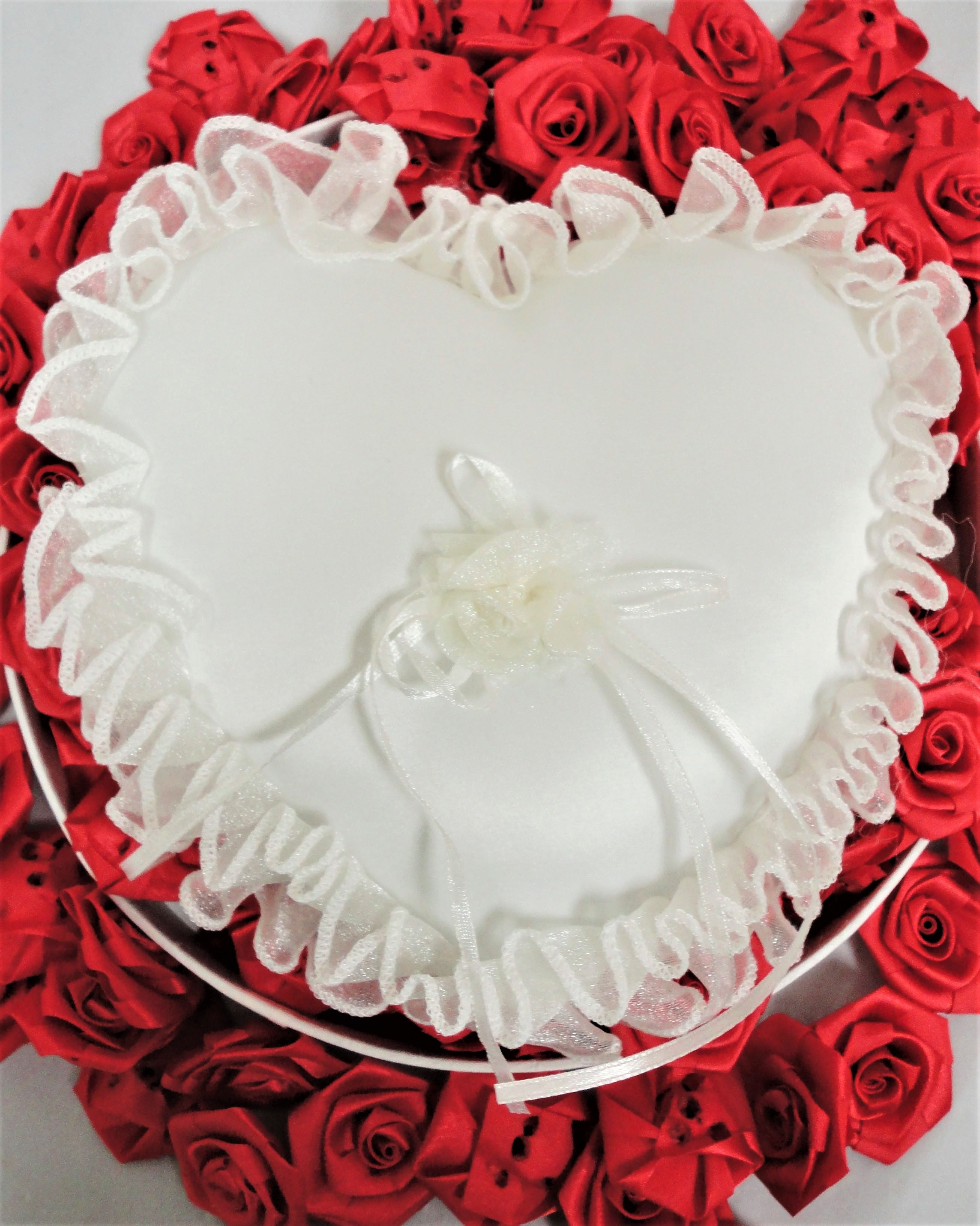 Bridal Wedding Ceremony Ring Bearer Pillow Cushion Crystal Double Heart Q 