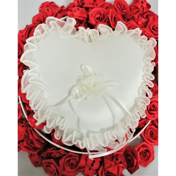 Charmed Wedding Ceremony Ivory Heart Shape Wedding Ring Bearer Pillow with Organza trim