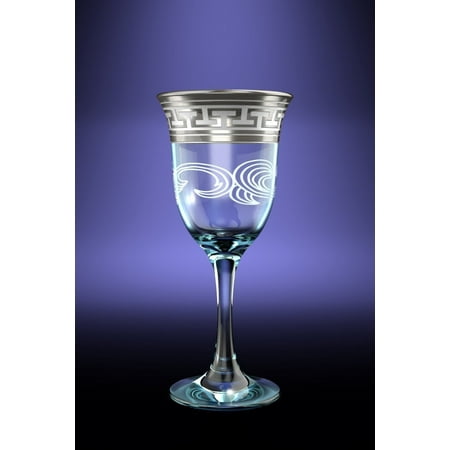 Short Stemmed Red Wine Glasses Crystal Goose GX-01-863, 8-Ounce Wine Glasses with Platinum Trim, Greek Key Platinum-Plated Porto Red White Wine Glasses on Stem, 6 Piece Set ()