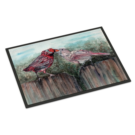 Red Bird Feeding Doormat 24x36