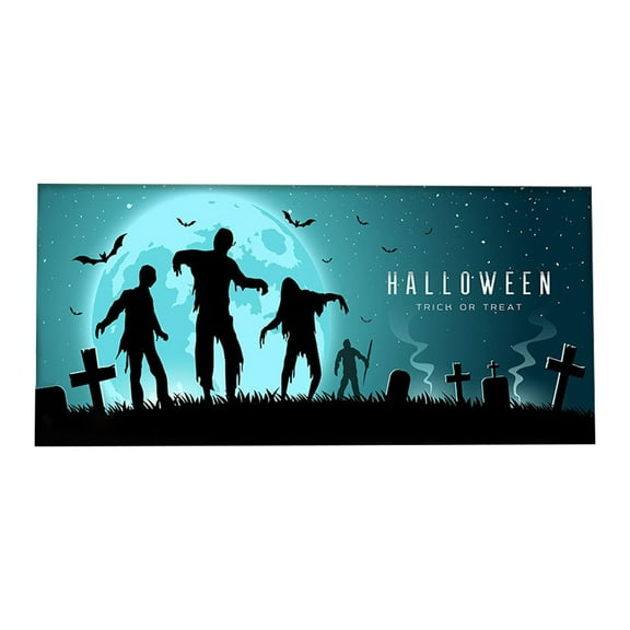 Jierger Halloween Garage Door Decorations Banner 7 X 16 Ft Movie Characters Halloween Garage Door Cover for Double Car Garage Hanging Halloween Mural for Outdoor Halloween Party