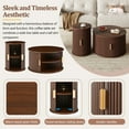 thumbnail image 6 of Mid-Century Coffee Table Set with Sliding Tambour Door, Round Fluted End Table & Storage Shelf, Golden Handle Tall and Low Side Tables with Wooden Finish for Living Room, Set of 2,Walnut, 6 of 8