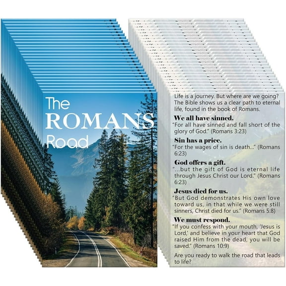 100-Pack The Romans Road Gospel Tract Cards – Christian Evangelism Cards with Road Artwork, Salvation Message, Faith Teaching, Church Outreach & Blessing Bag Inserts