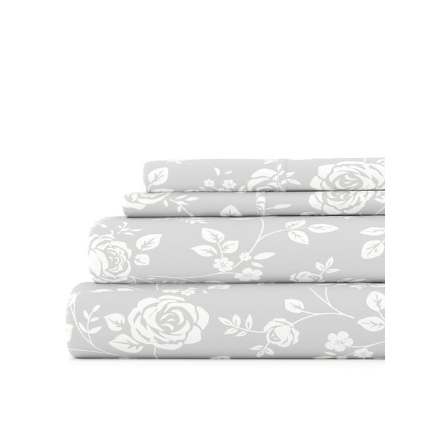 Juego de Sábanas Antiarrugas Ultrasuaves y Transpirables: Rosa de Granja Gris Claro para Ropa de Cama Tamaño Queen de Comfort Canopy