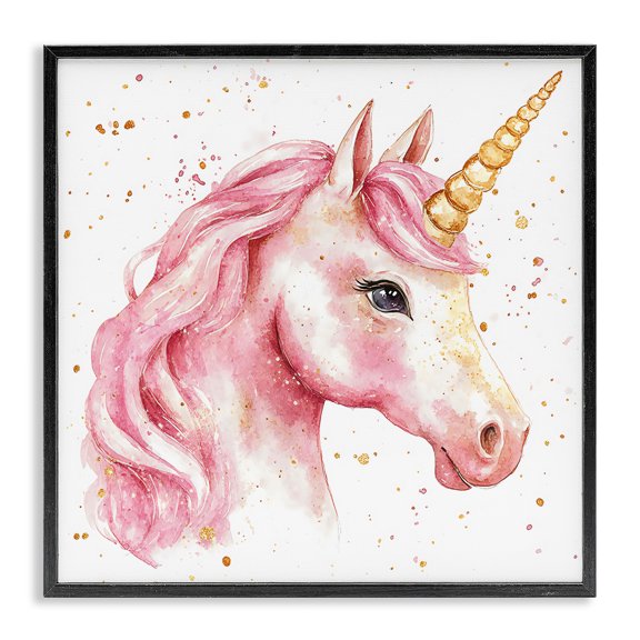 Stupell Industries Contemporary Pink Unicorn with Paint Splatter Black Framed Giclee Art, 12 x 12, by Creative Studio