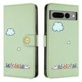 thumbnail image 4 of for Google Pixel 7 Pro Lovely Cartoon Pattern Wallet Flip PU Leather Case, with Wrist Strap / Credit Card Slots / Photo Slot / Cash Pocket Kickstand Cute Phone Cover for Google Pixel 7 Pro, Green, 4 of 8