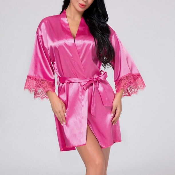 Lencería Sexy de seda helada para mujer, batas de satén, camisón de encaje, ropa de dormir suave y lisa, Kimono informal elegante para dormir, ropa de casa xuanjing unisex