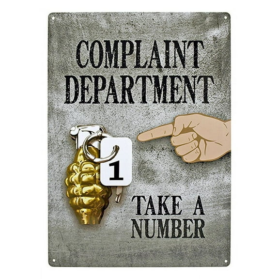 Complaint Department Gernade Metal Sign