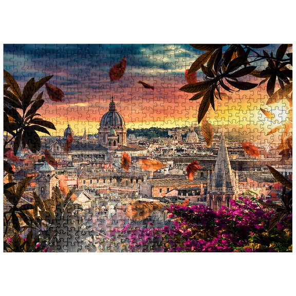 MyPuzzle - Beautiful Sunset Over The City Of Rome In The Evening - Premium 500 Piece Jigsaw Puzzle for Adults