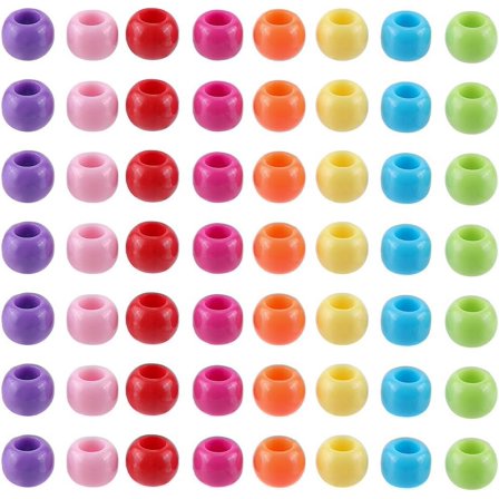 400Pcs Large Pony Beads Acrylic Pony Beads Acrylics Multicolor Assorted Round Spacer Bead with Large Holes for Jewelry Making Bracelet Necklace Decoration DIY Accessories Friendship Craft colorful