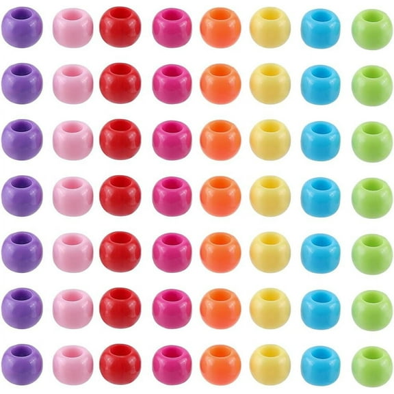400Pcs Large Pony Beads Acrylic Pony Beads Acrylics Multicolor Assorted Round Spacer Bead with Large Holes for Jewelry Making Bracelet Necklace Decoration DIY Accessories Friendship Craft colorful