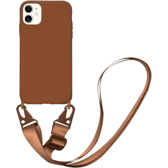 Compatible with iPhone 11 Case Silicone Crossbody Adjustable Strap Neck Lanyard Shockproof Protective Cover for iPhone 11 6.1 inch-Brown