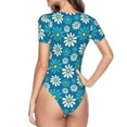 thumbnail image 3 of Uemuo Daisies Flowers Pattern Women's One Piece Short Sleeve Swimsuit Rash Guard Surfing Modest Quick-drying Swimsuit Beach Essentials-Small, 3 of 9