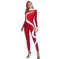 thumbnail image 1 of TSSOE Women Rhinestone Gymnastics Leotard Long Sleeve Full Length One Piece Figure Ice Skating Jumpsuit Red M, 1 of 7