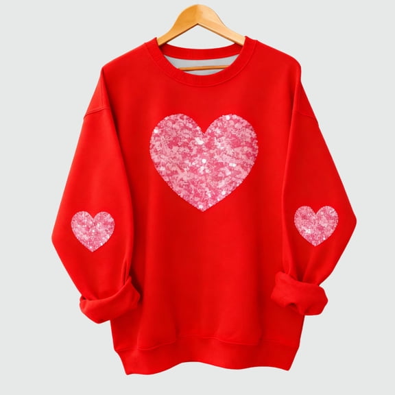 hengsof Children'S Love Pattern Sweatshirt, Warm Long-Sleeved Top, Cute Printed Sweatshirt, Casual Loose Top
