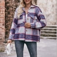 thumbnail image 4 of Herrnalise Womens Flannel Shacket Jacket Casual Plaid Wool Blend Button Down Long Sleeve Shirt Fall Clothes Outfits 2024 Purple,M, 4 of 8