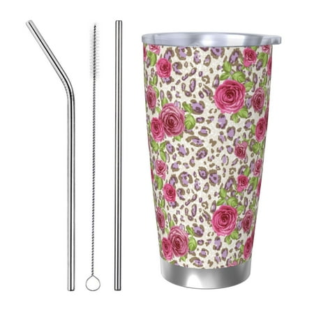 

Tideii Rose Mix Leopard 4 for 20OZ Car Cup Stainless Steel Cold and Hot Cup with Lid Suitable for Outdoor and Home Unisex-Straw Three-piece Set
