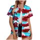 thumbnail image 1 of Pantalones Cortos para las Mujeres Sexy, Blusas de Estilo Hawaiano Impreso, Botón Arriba Cuello Turndown Superior, 1 of 5