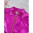 thumbnail image 4 of Sholeno Kids Girls Shiny Metallic Long Sleeve Bomber Jacket Coat Hip Hop Dance Top Motorcycle Rose 16, 4 of 9