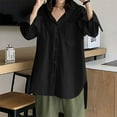 thumbnail image 2 of JGGSPWM Womens Button Down Plus Size Solid Top and Blouse with Pocket Split High Low Hem Tunic Pullover Lapel V Neck Cuff Long Sleeve Shirts Black M, 2 of 8