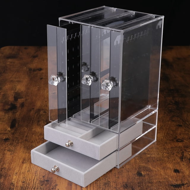 WEUVEB 1Set Jewelry Storage Case Acrylic Multi Compartment With Drawers For Home Decor And Shopwindow 24.5 x 5.1in