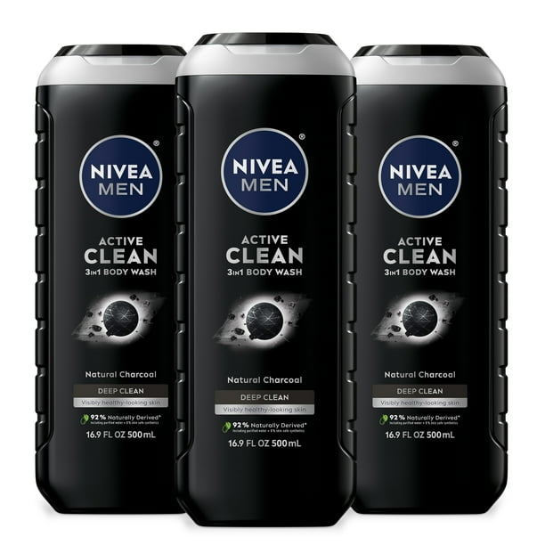 NIVEA MEN Jabon Líquido Corporal Active Clean 3 En 1 Cuerpo, Rostro Y Cabello 500ml, Para Hombre
