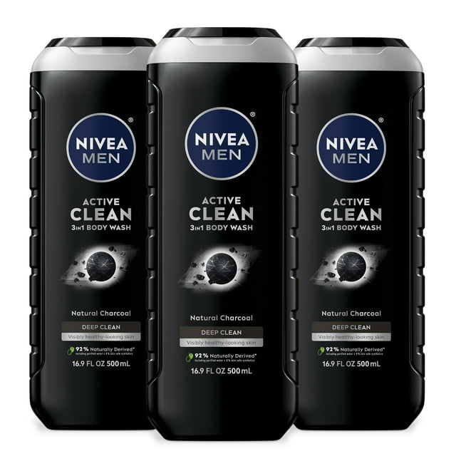 NIVEA MEN Jabon Líquido Corporal Active Clean 3 En 1 Cuerpo, Rostro Y Cabello 500ml, Para Hombre