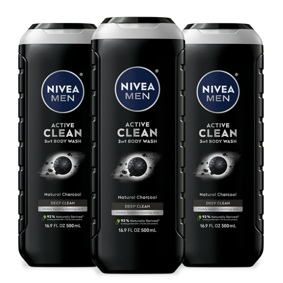 NIVEA MEN Jabon Líquido Corporal Active Clean 3 En 1 Cuerpo, Rostro Y Cabello 500ml, Para Hombre